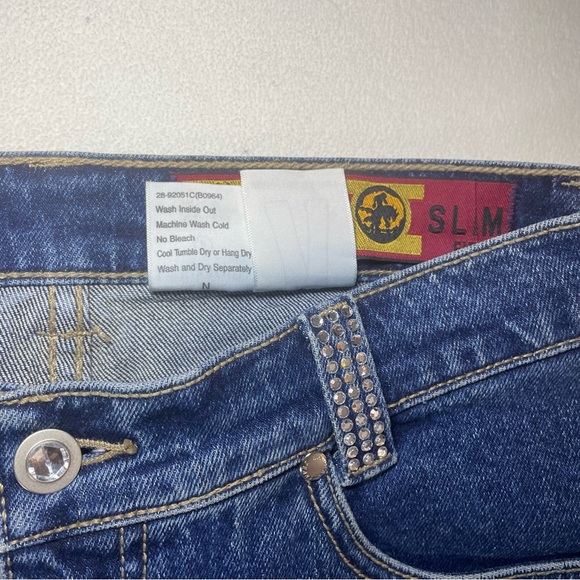 LAW MAN Women’s Blue Denim Jeans Flare Studded Waist Size 5 Stretch - Picture 4 of 13